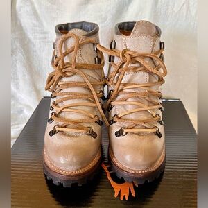 Taupe Leather Hiking Boots with Lug Sole